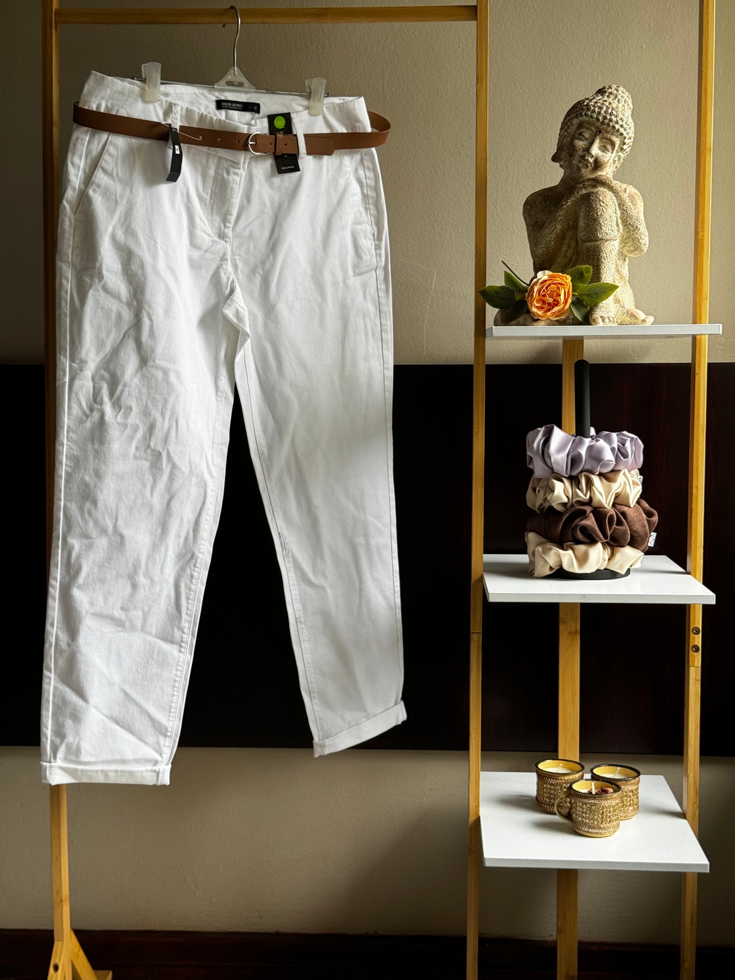 White Work Pants with Brown Belt