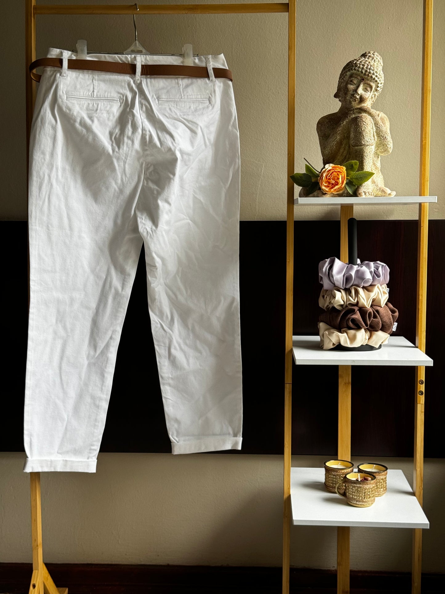 White Work Pants with Brown Belt