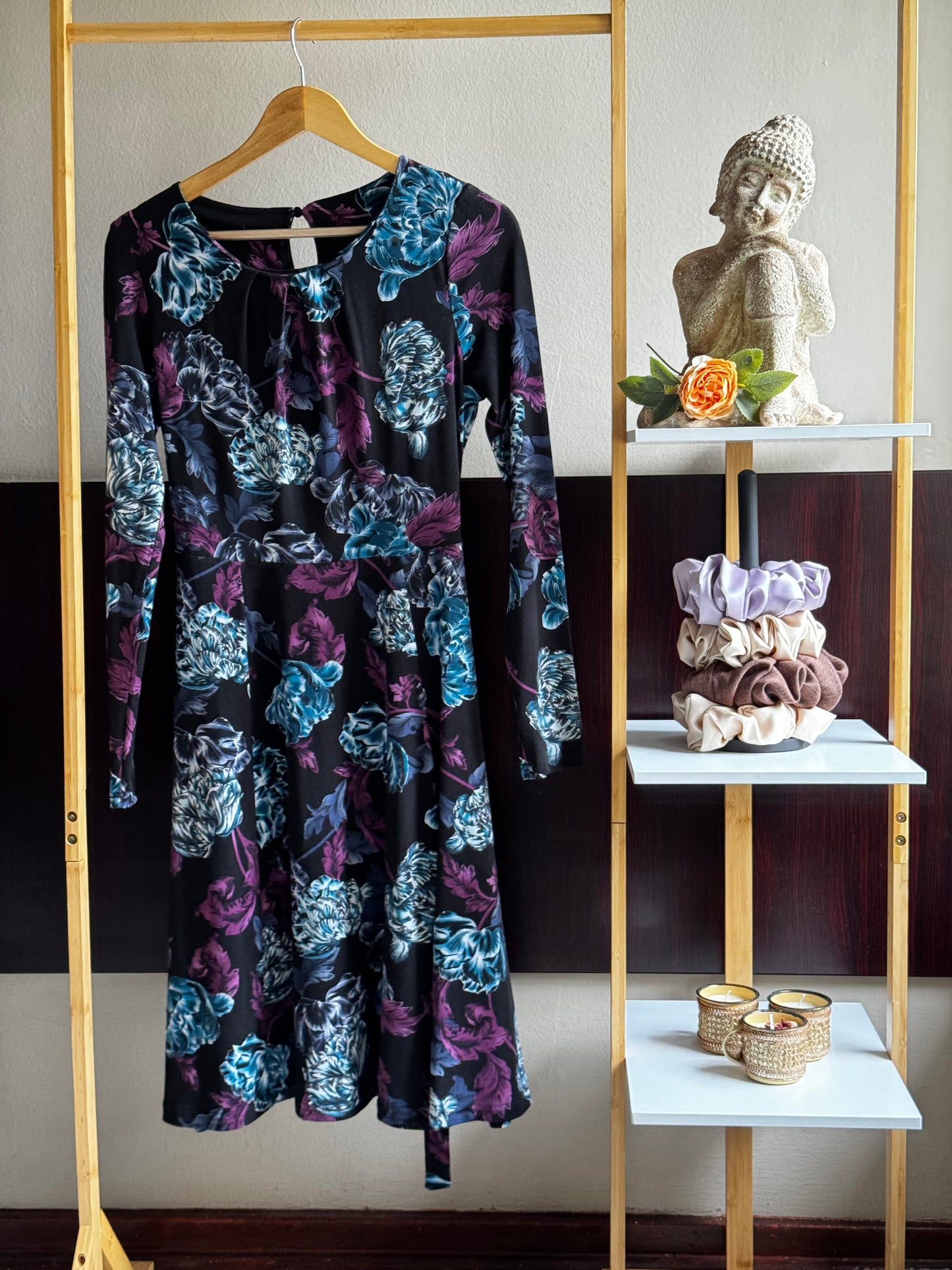 Black & Purple Long Sleeve Dress