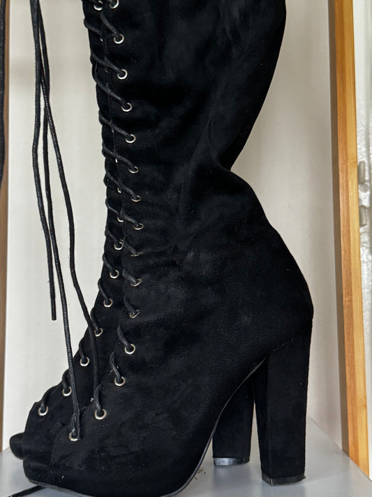 Knee High Black Laced  Boots